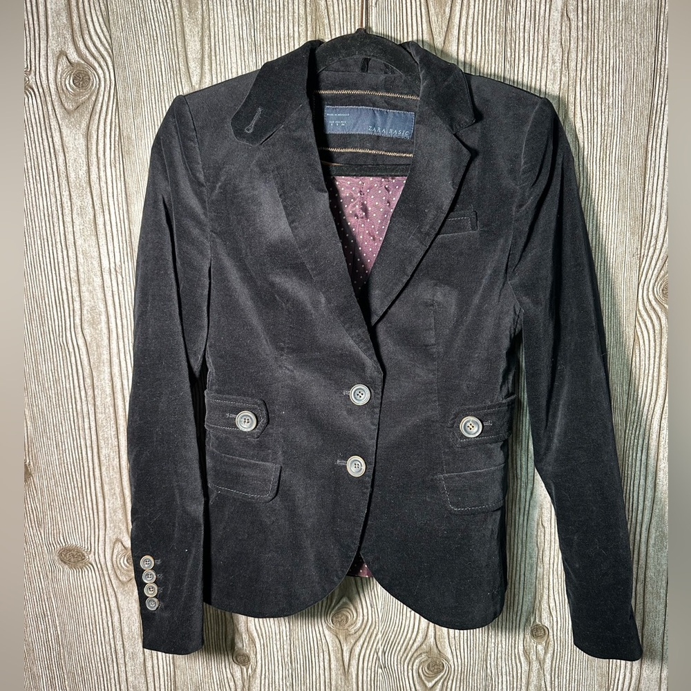 Zara Black Velvet Blazer Sz S